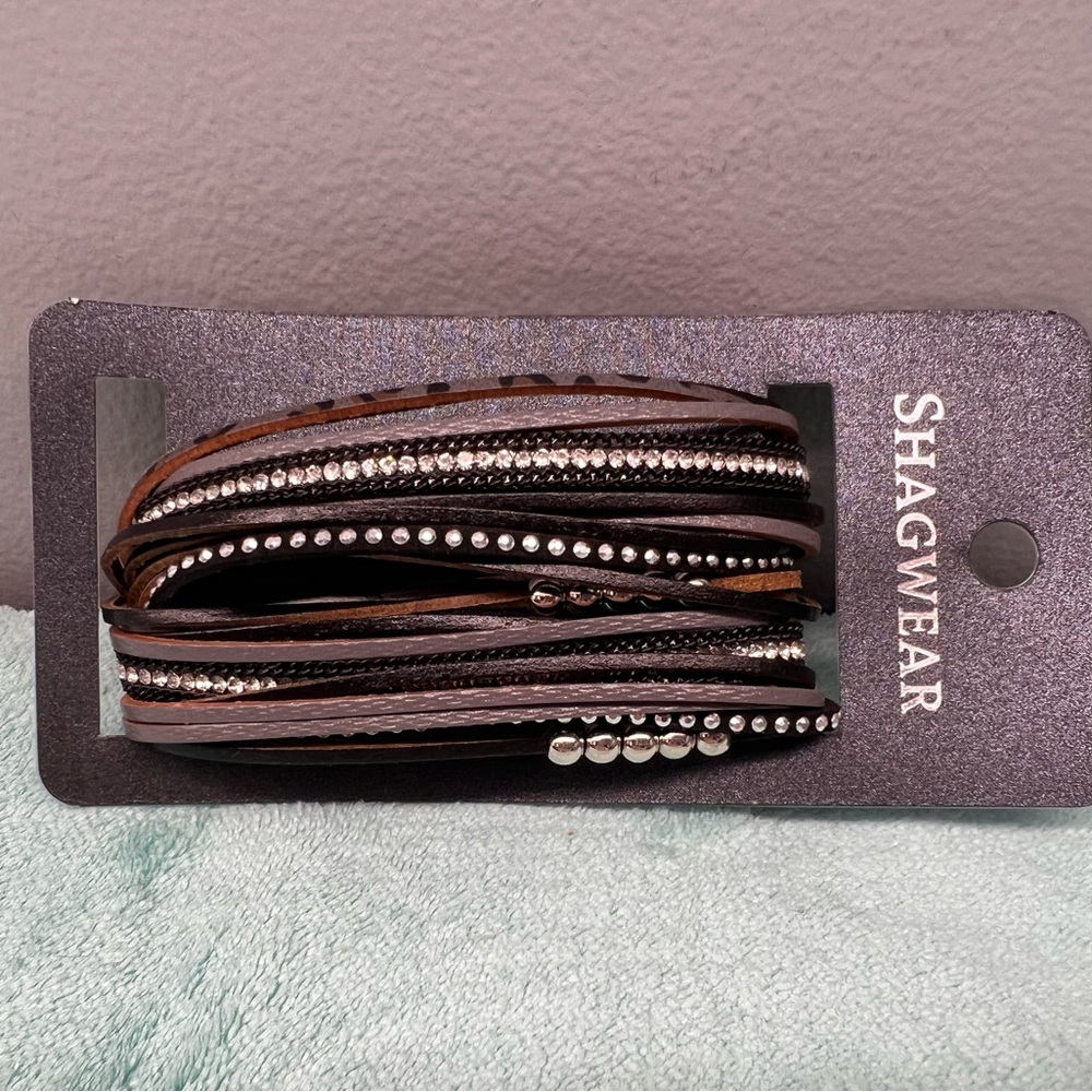 Brown and Silver Women's Double Wrap Leather Bracelet